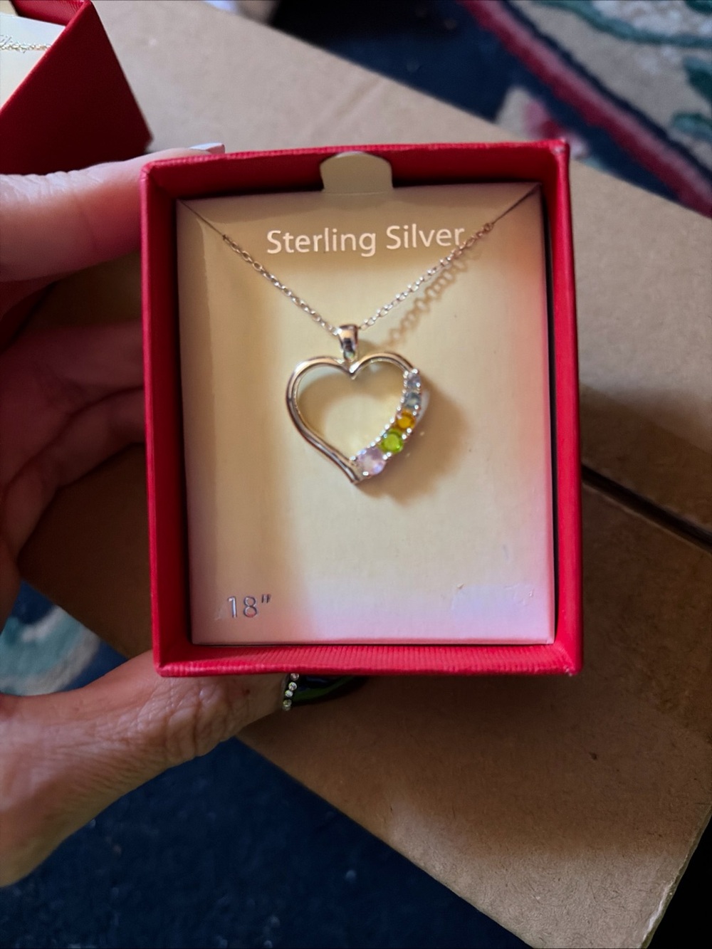 Sterling Silver Heart Pendant Necklace with Multicolor Gem Accents